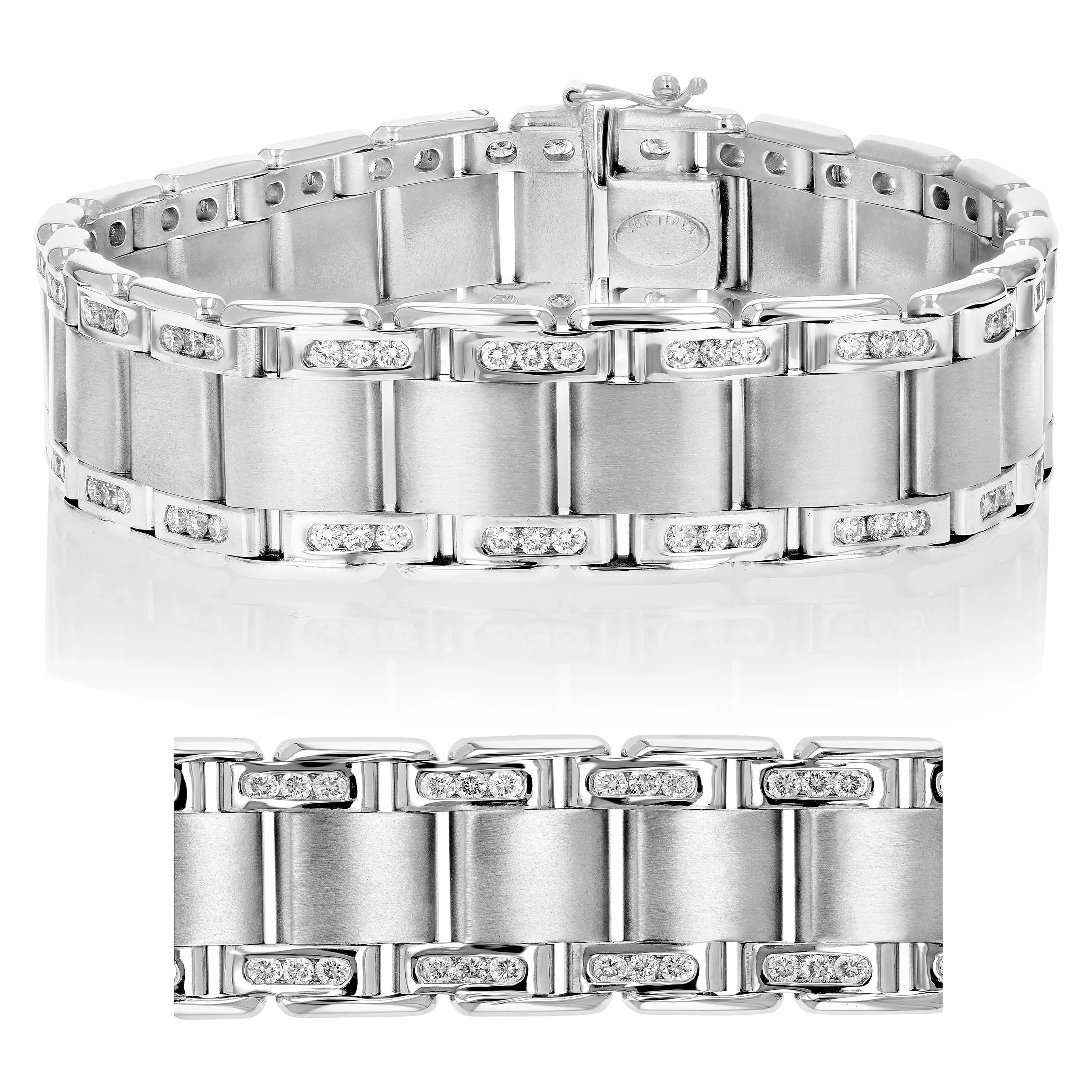 4 cttw Diamond Men's Railroad Tennis Bracelet in 18K White Gold