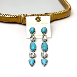 5 Tier Faux Turquoise and Clear Crystal Dangle Earrings