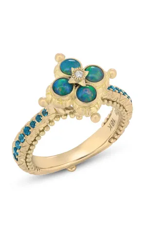 50% deposit payment. Lotus Ring – Diamond, Opal & London Blue Topaz