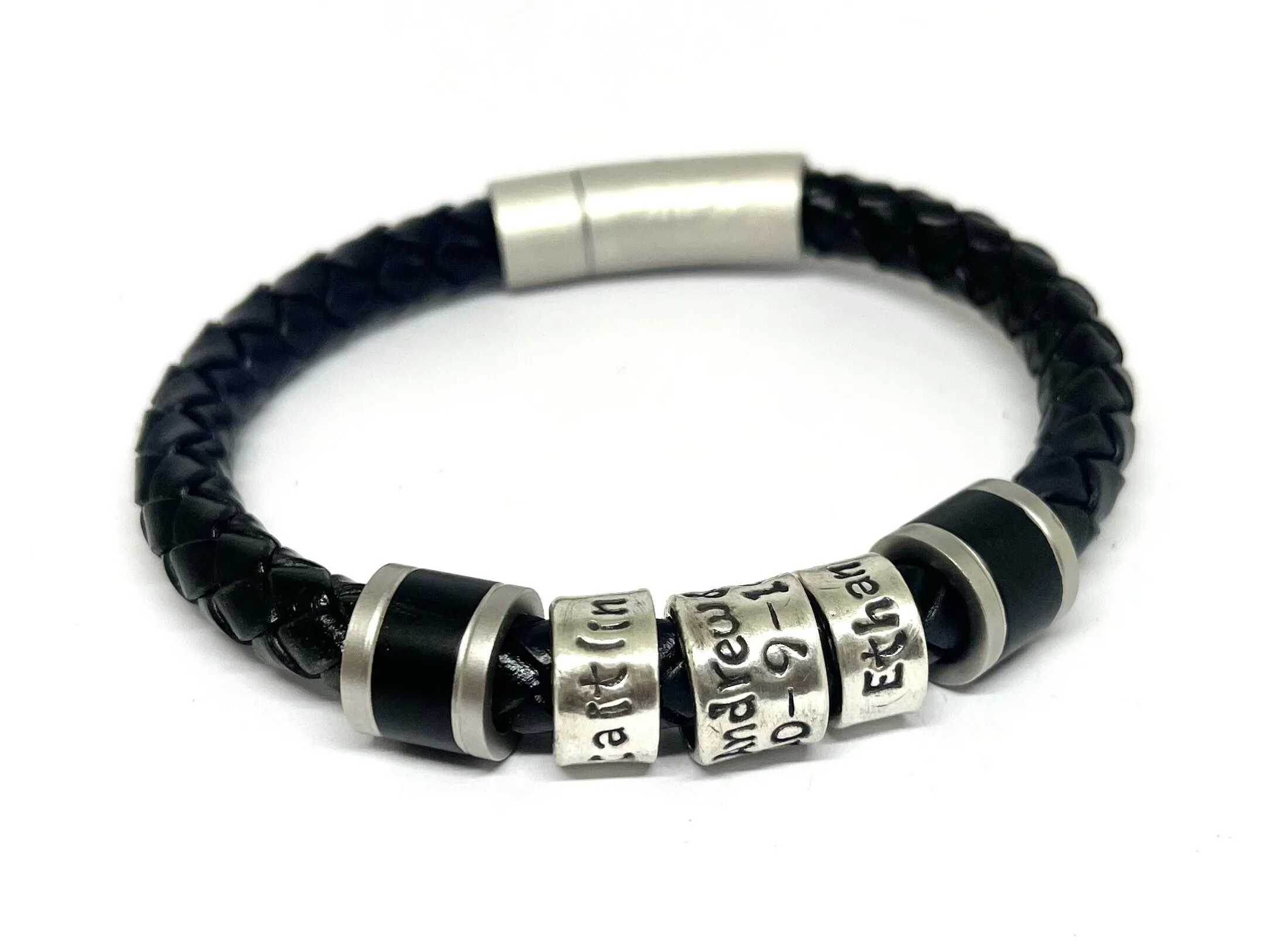 8mm Braided Black Leather Band Bracelet