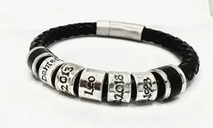 8mm Braided Black Leather Band Bracelet