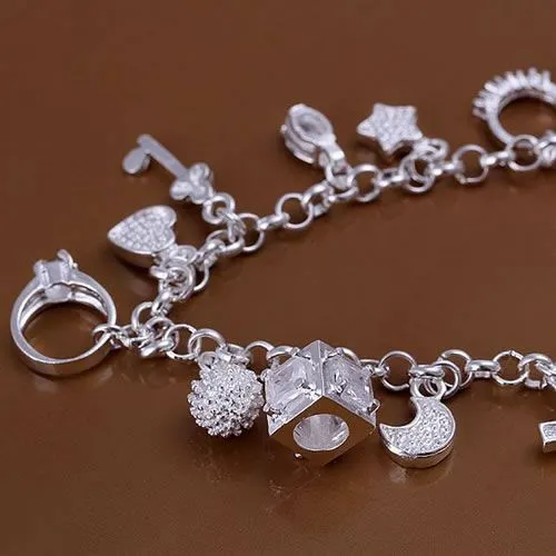 925 Silver Fashion Thirteen Hanging Bracelet – Silver-Plated Charm Bracelet