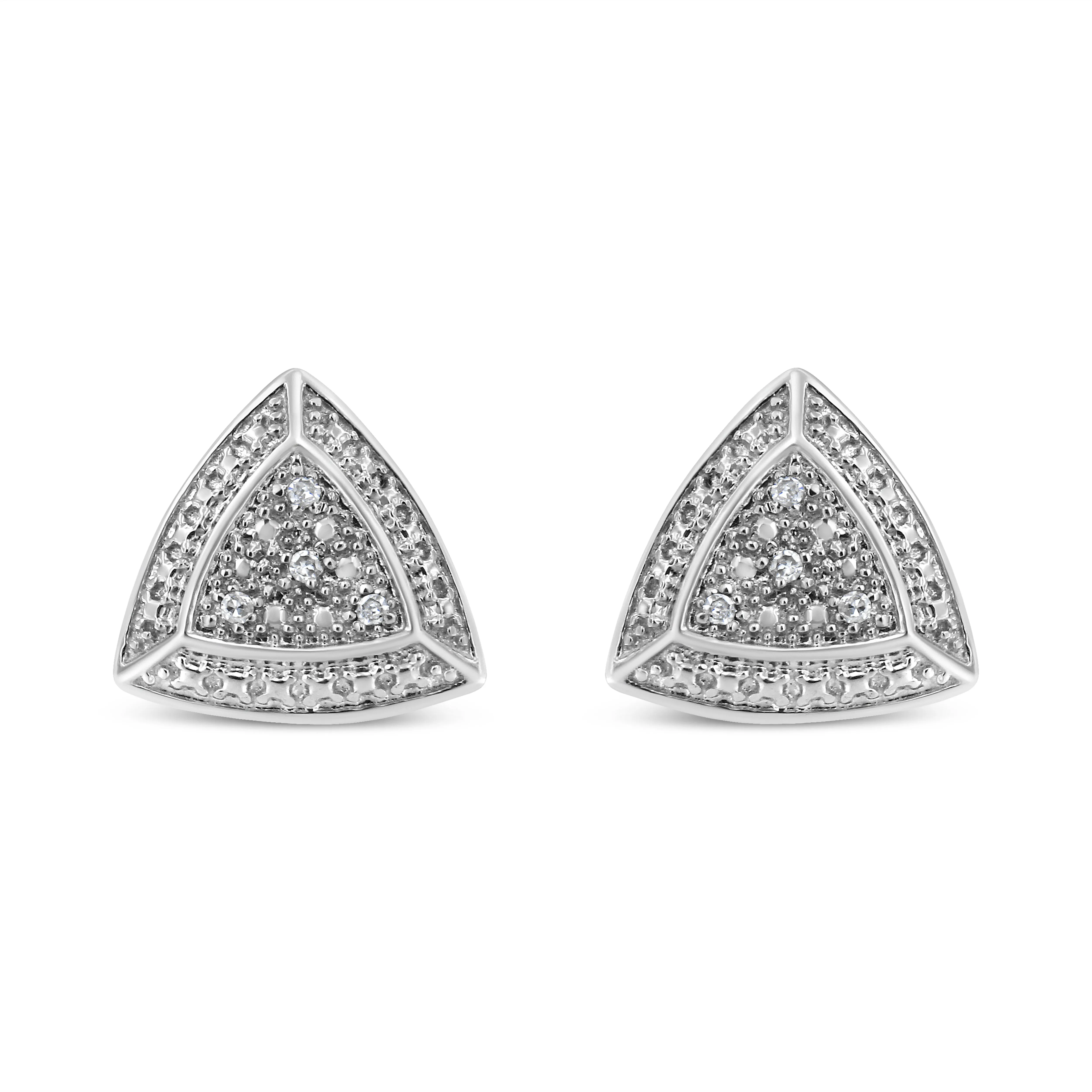 .925 Sterling Silver Diamond-Accented Trillion Shaped 4-Stone Halo-Style Stud Earrings