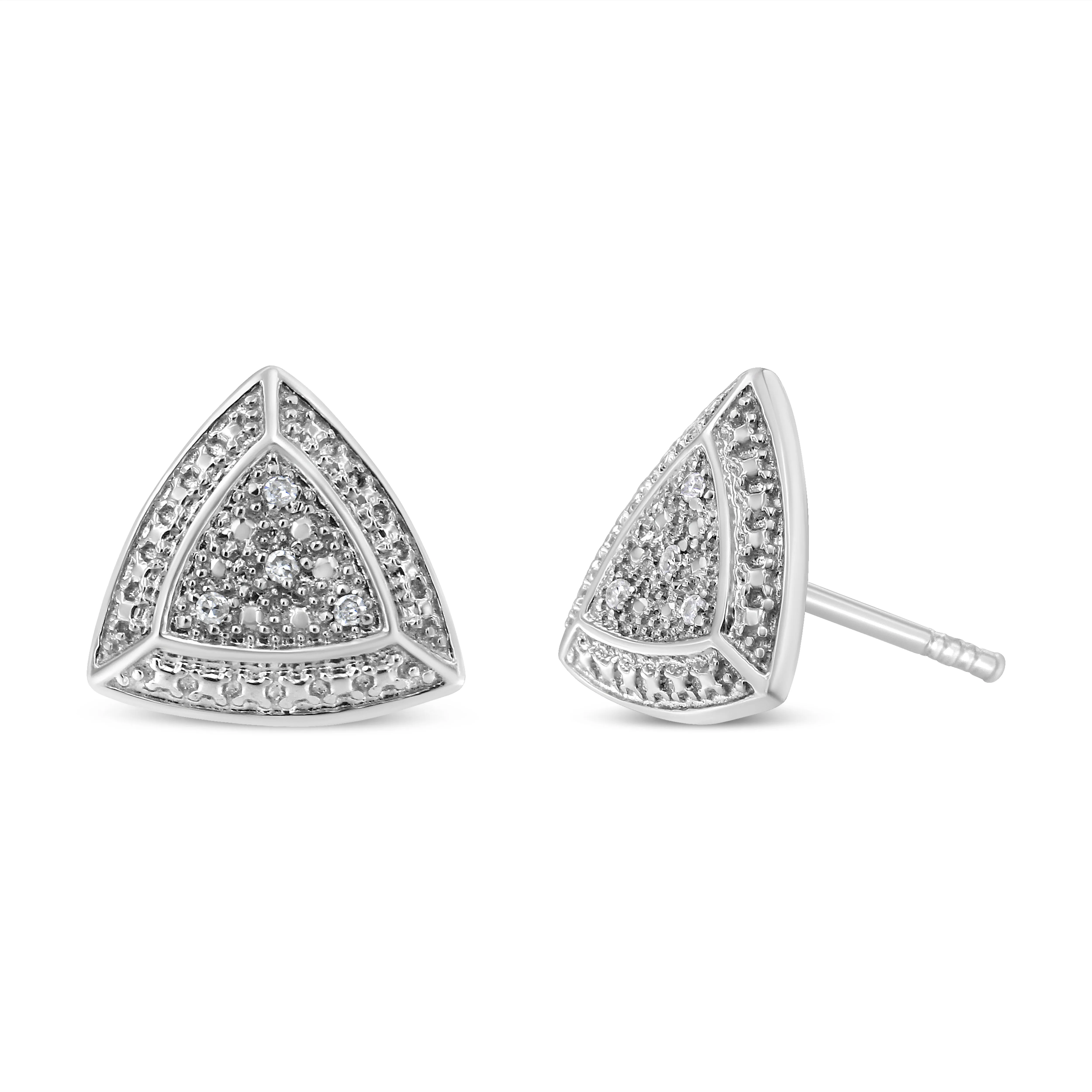 .925 Sterling Silver Diamond-Accented Trillion Shaped 4-Stone Halo-Style Stud Earrings