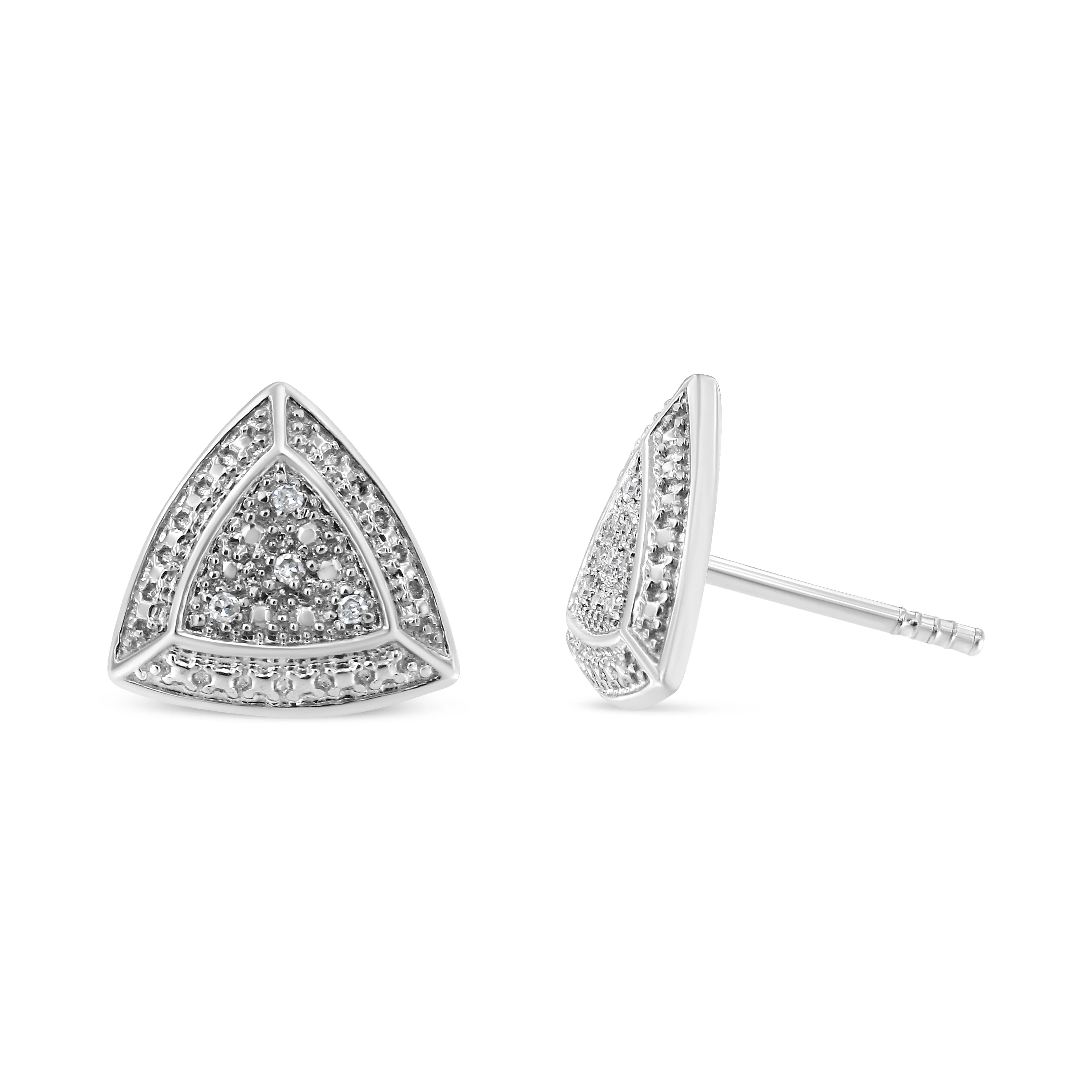 .925 Sterling Silver Diamond-Accented Trillion Shaped 4-Stone Halo-Style Stud Earrings