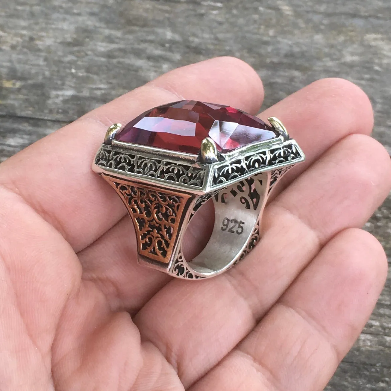 925 Sterling Silver Mens Ring Sultanit Color Changing Stone Big Statement Jewelry