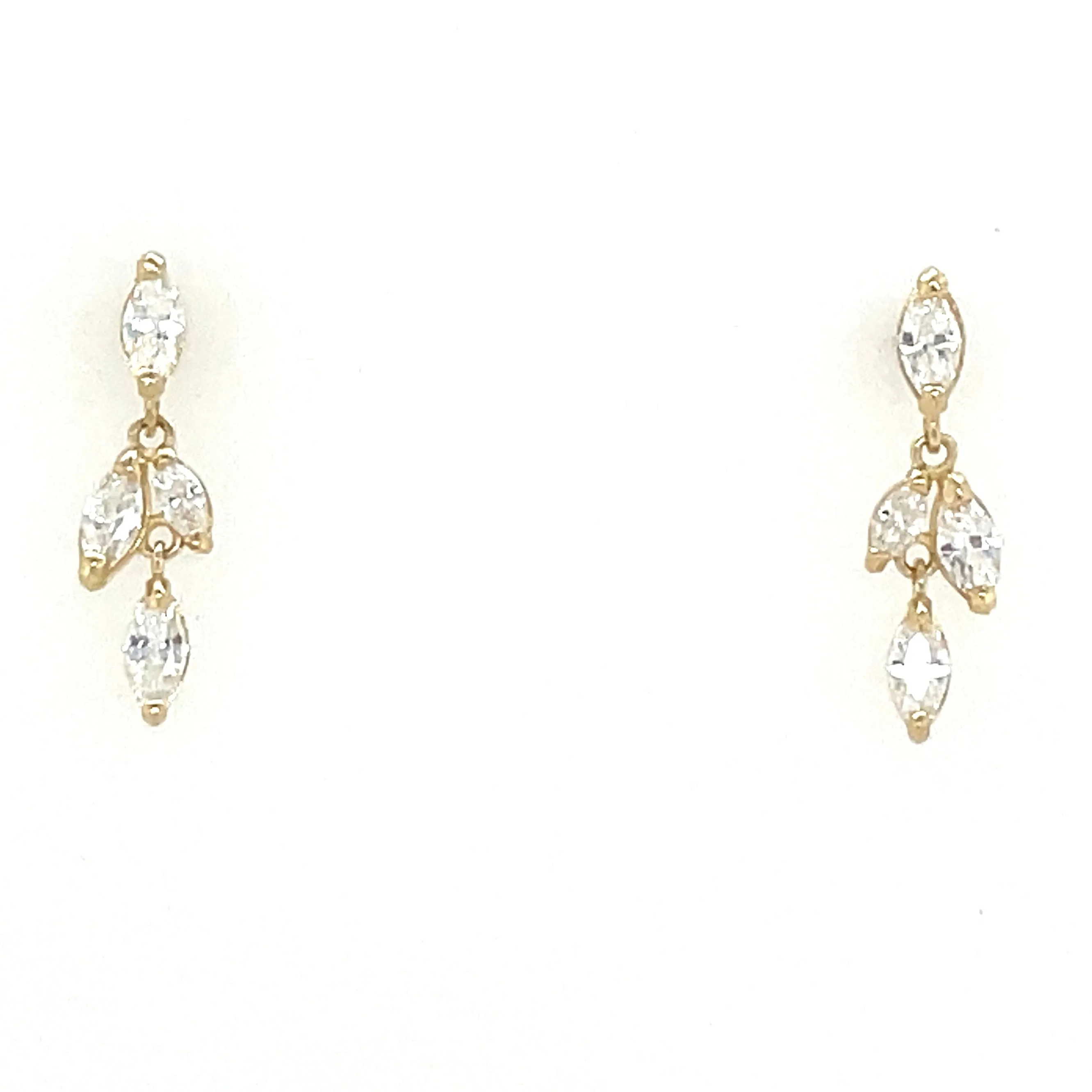 9ct Yellow Gold Miniature Marquise Cz Drop Earrings