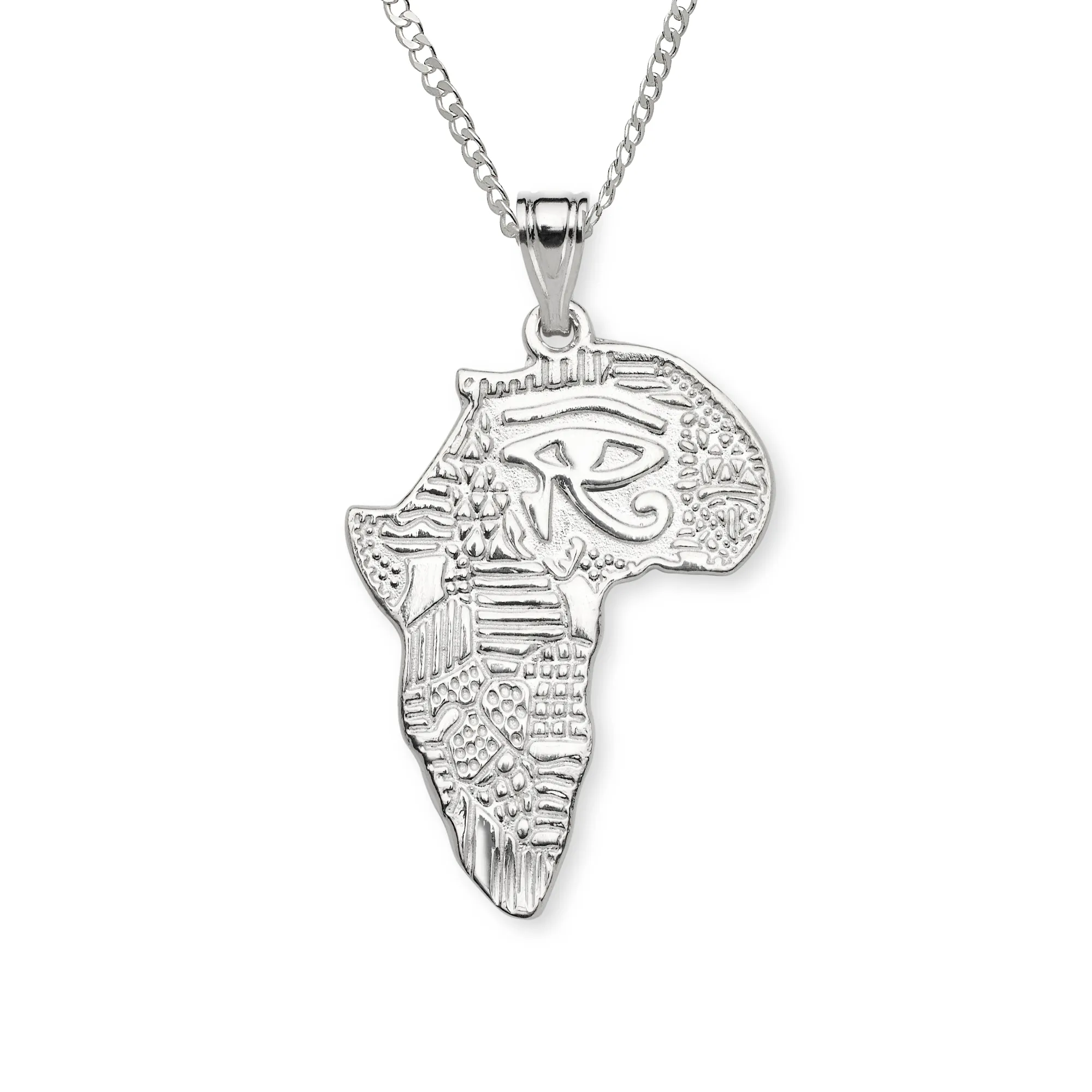 African Map w. Eye of Ra 925 Sterling Silver Pendant Necklace