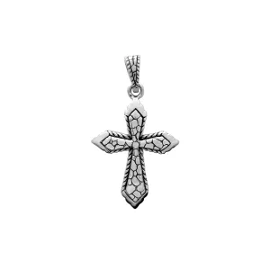 Antique-Finish Nugget Textured Cross Pendant (Silver)