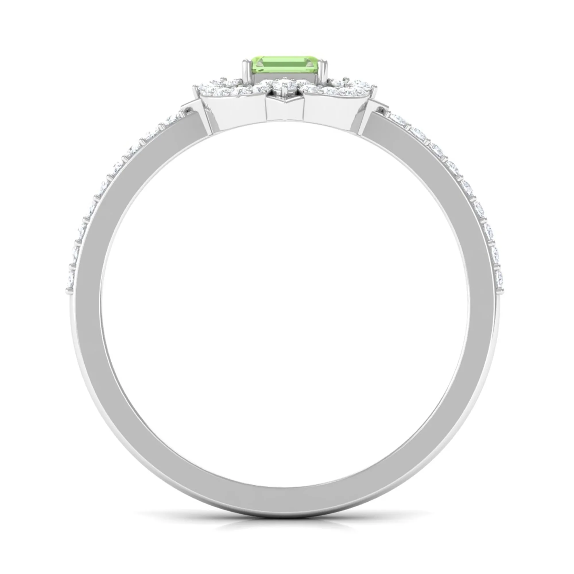 Asscher Cut Created Green Sapphire Statement Engagement Ring with Diamond Halo