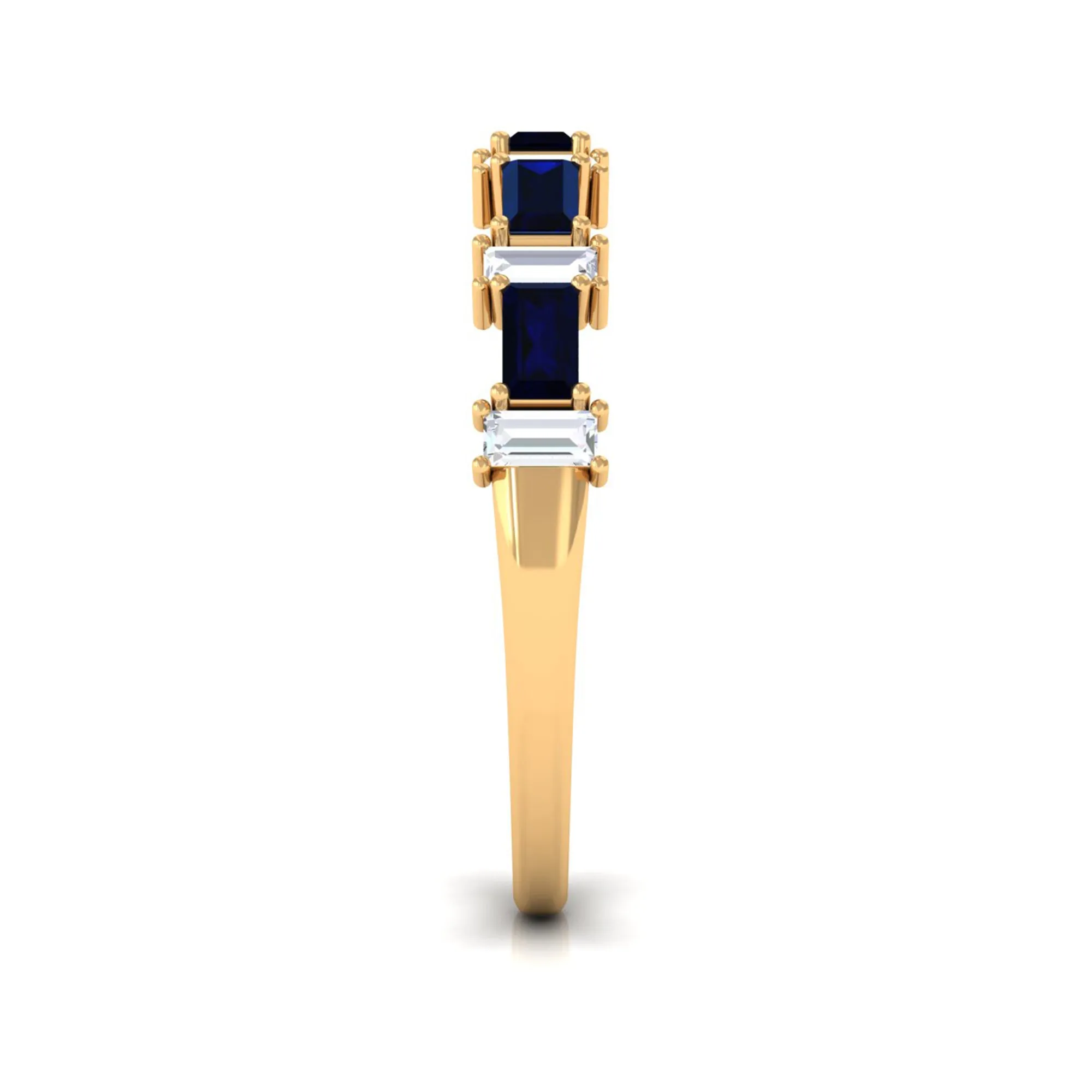 Baguette Cut Created Blue Sapphire and Diamond Half Eternity Ring