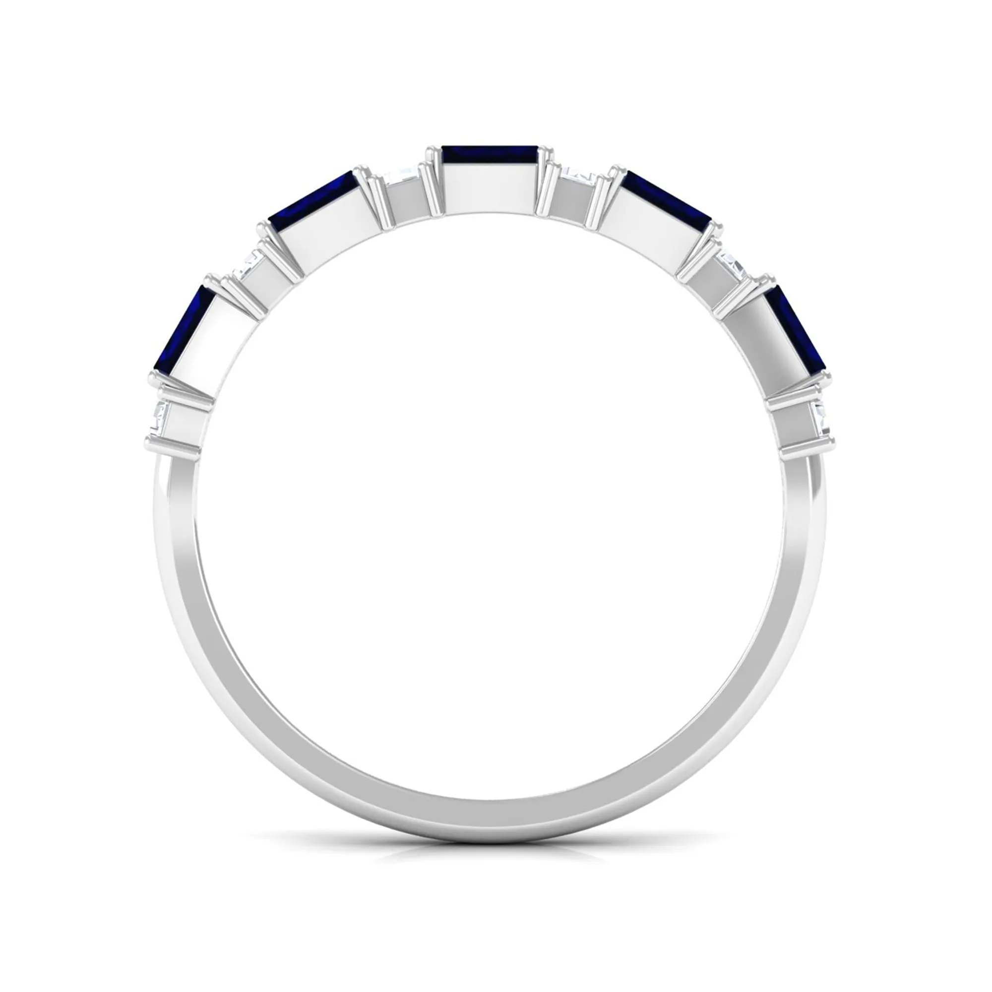 Baguette Cut Created Blue Sapphire and Diamond Half Eternity Ring