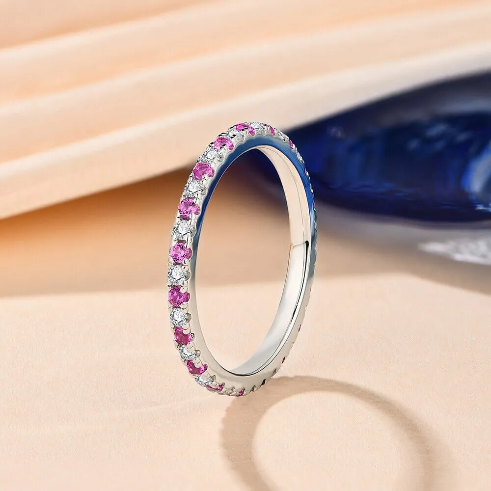 Blue and Pink Sapphire Moissanite 925 Sterling Silver Ring