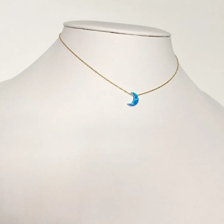 Blue Opalite Crescent Moon Necklace