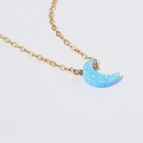 Blue Opalite Crescent Moon Necklace