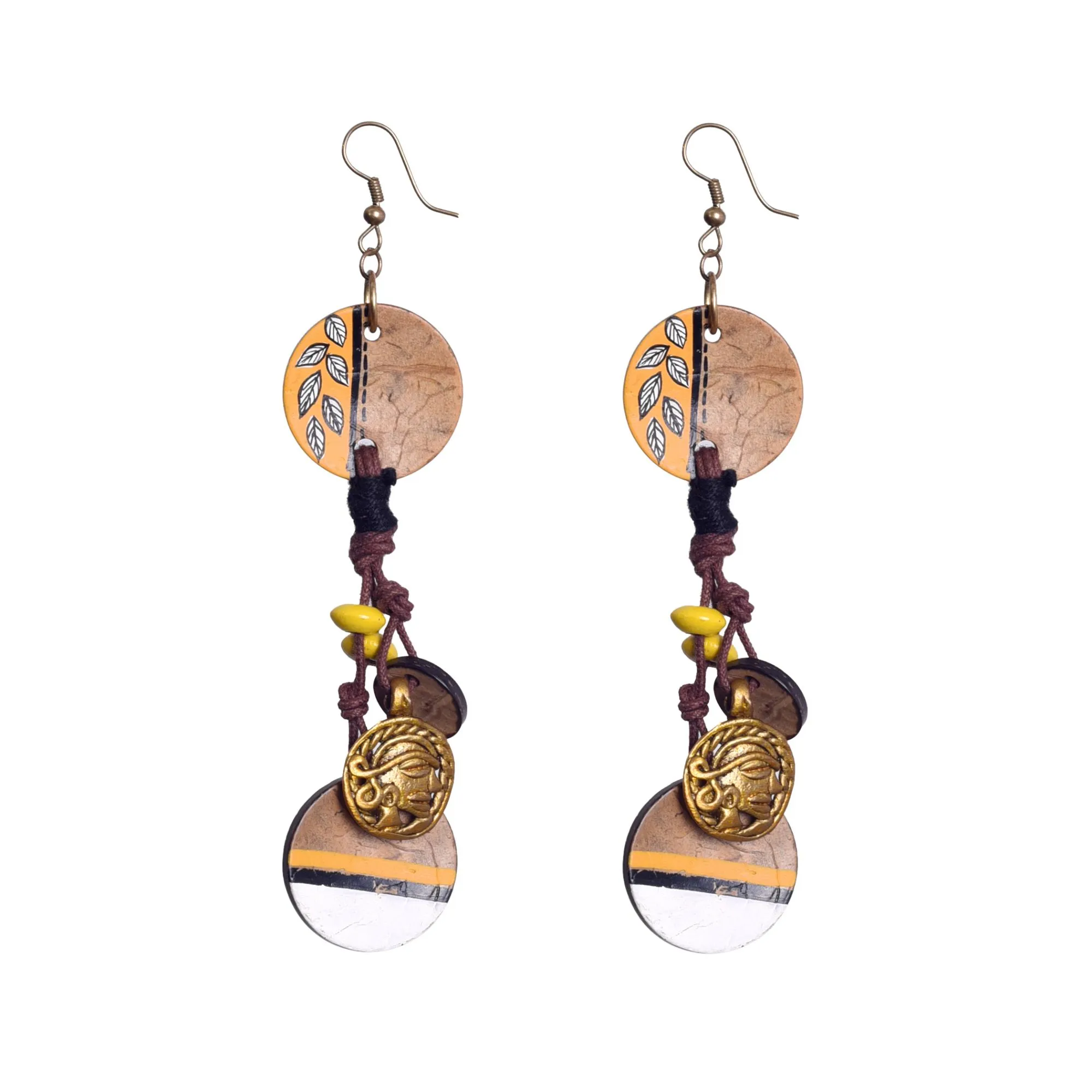 Boho Chic: Hanging Brass Wooden Earrings