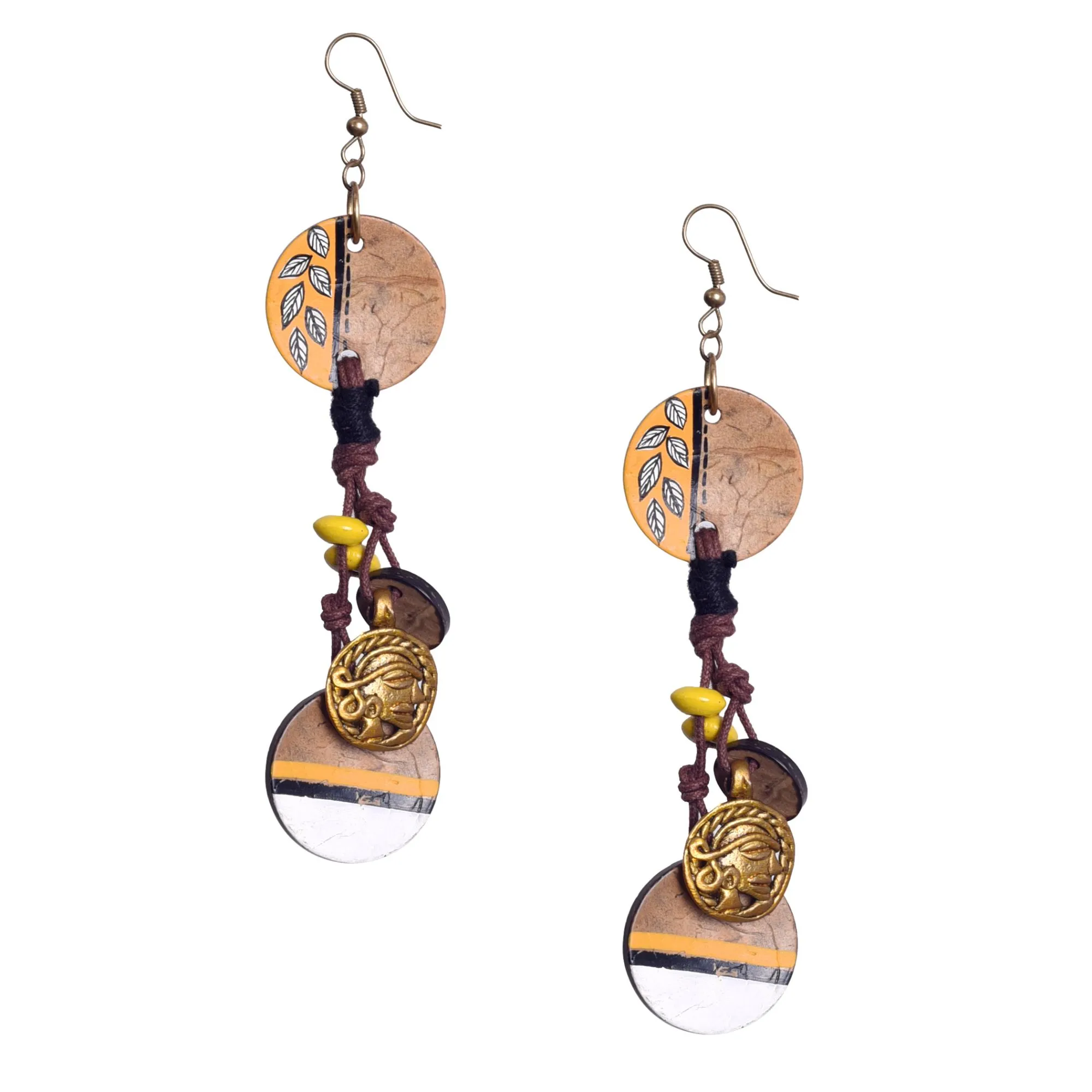 Boho Chic: Hanging Brass Wooden Earrings