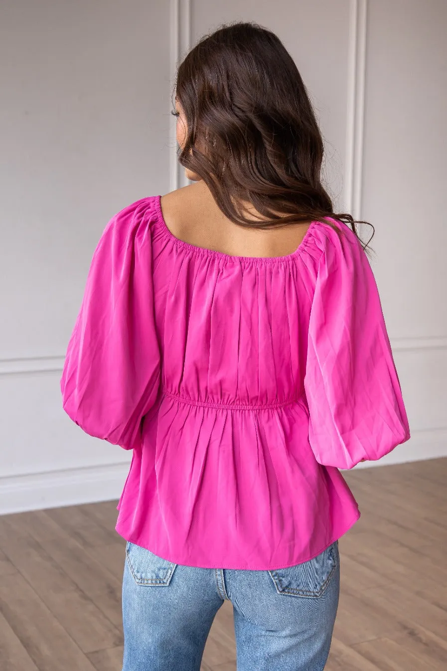 Bold Blossom Pink Peasant Blouse