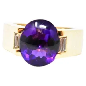 Bold Cartier Vintage 18K Yellow Gold Amethyst Diamond Unisex Ring