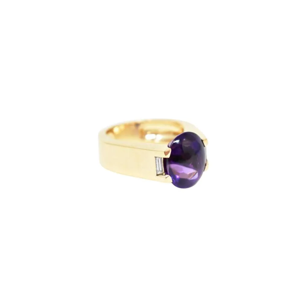 Bold Cartier Vintage 18K Yellow Gold Amethyst Diamond Unisex Ring