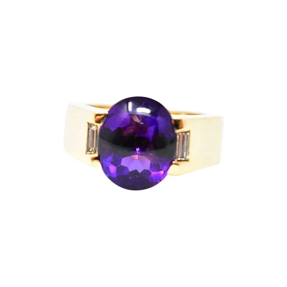 Bold Cartier Vintage 18K Yellow Gold Amethyst Diamond Unisex Ring