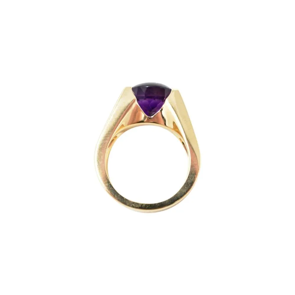 Bold Cartier Vintage 18K Yellow Gold Amethyst Diamond Unisex Ring