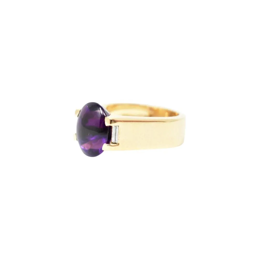 Bold Cartier Vintage 18K Yellow Gold Amethyst Diamond Unisex Ring