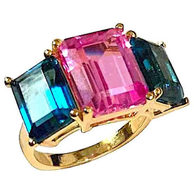 Bold Emerald Cut Iolite Three Stone Ring