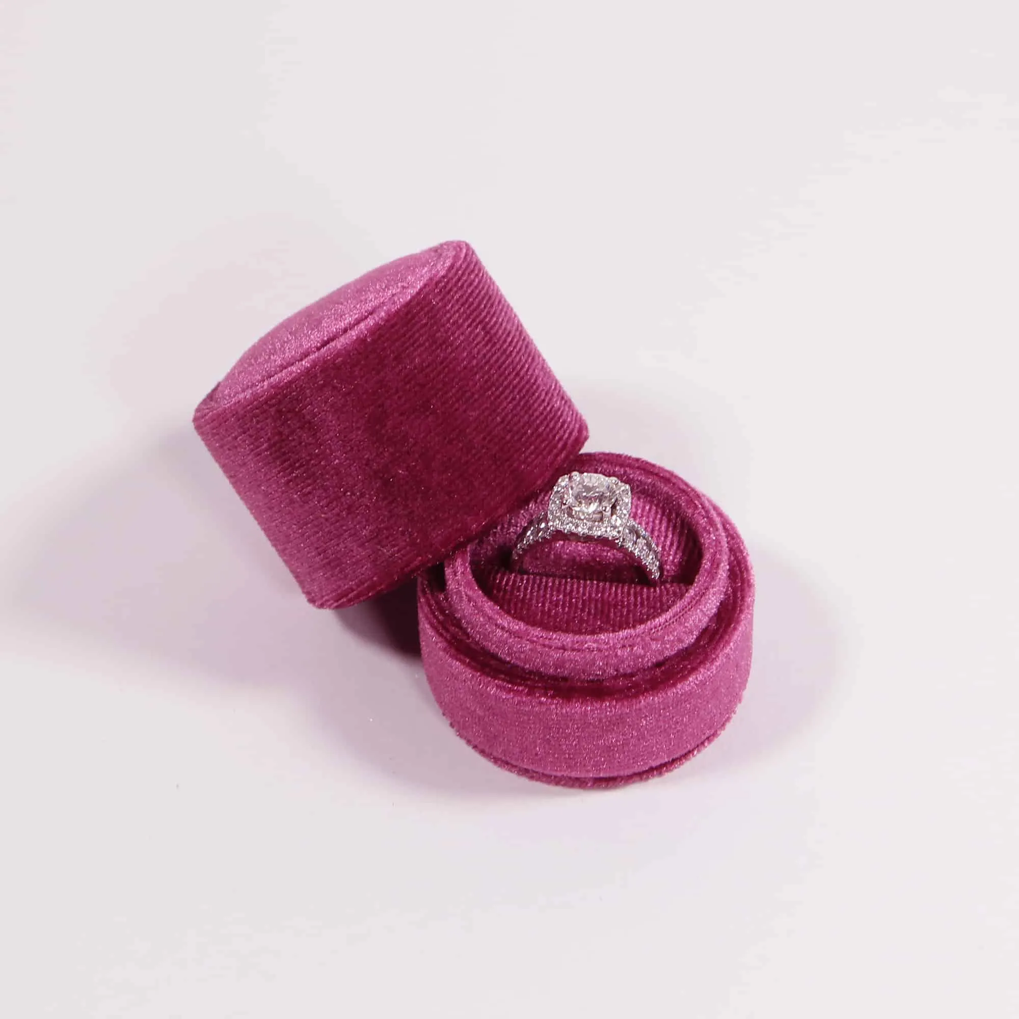 Bold Pink Velvet Round Heirloom Ring Box