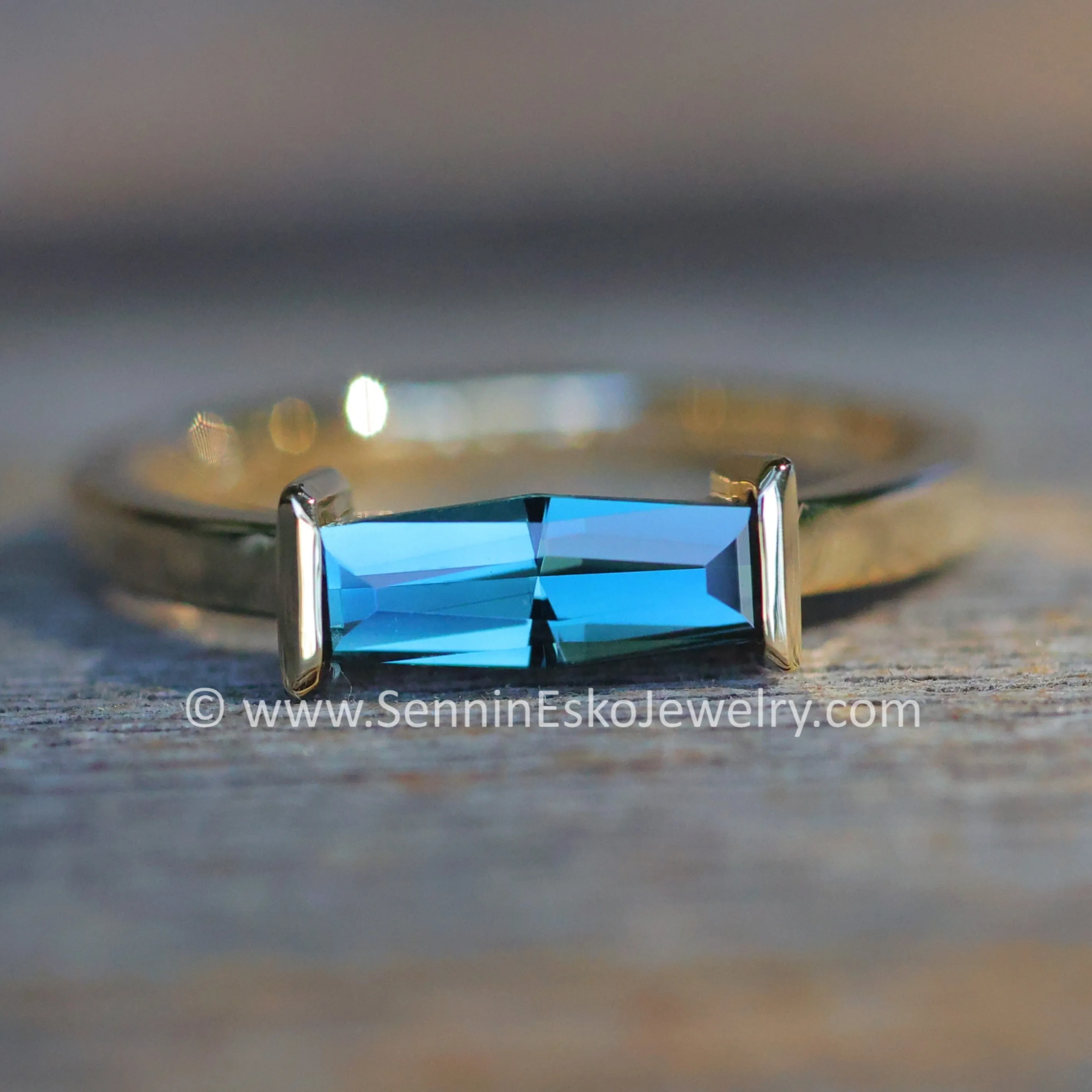 Channel Set Ring - Depicted with a 0.76 carat Open Color Sapphire Hexagonal Baguette (Setting Only, Center Stone Sold Separately)