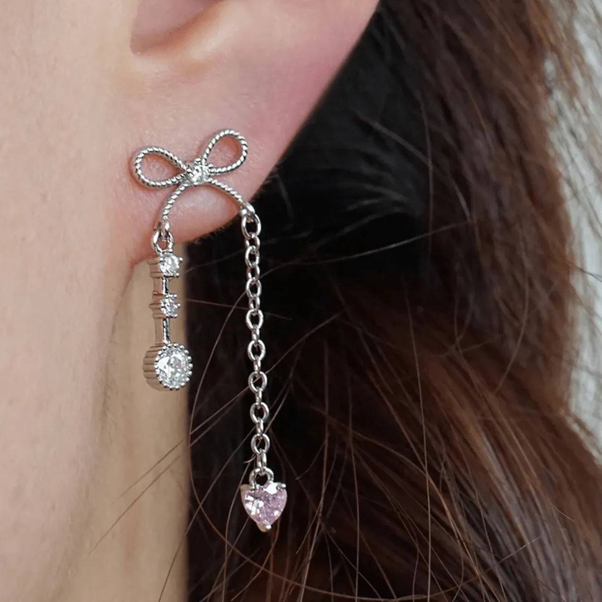 Chic Bowknot Heart Tassel Chain Earrings