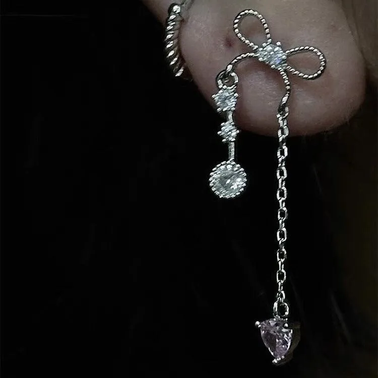 Chic Bowknot Heart Tassel Chain Earrings