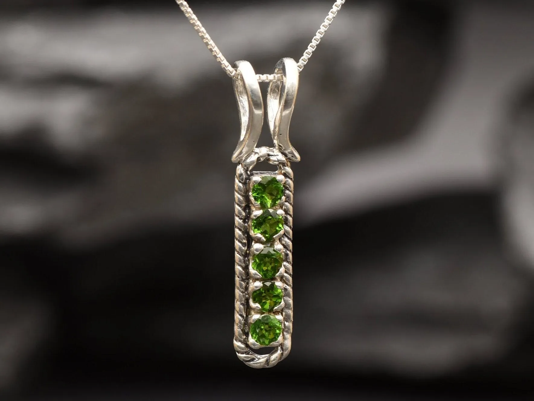 Chrome Diopside Pendant - Bright Green Necklace - Vertical Bar Necklace