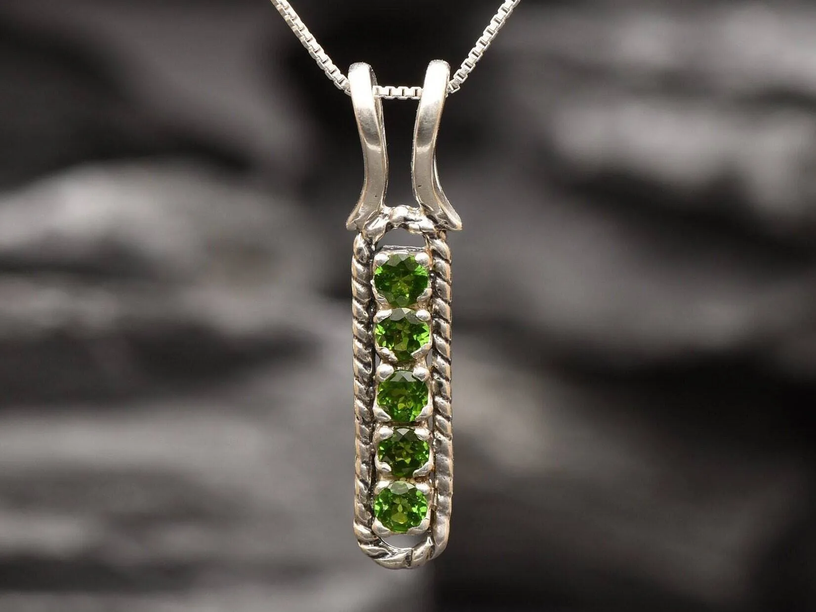 Chrome Diopside Pendant - Bright Green Necklace - Vertical Bar Necklace