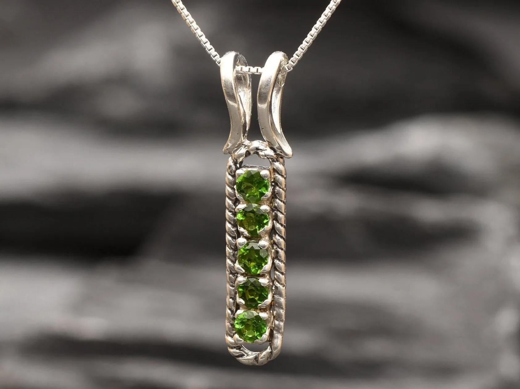 Chrome Diopside Pendant - Bright Green Necklace - Vertical Bar Necklace