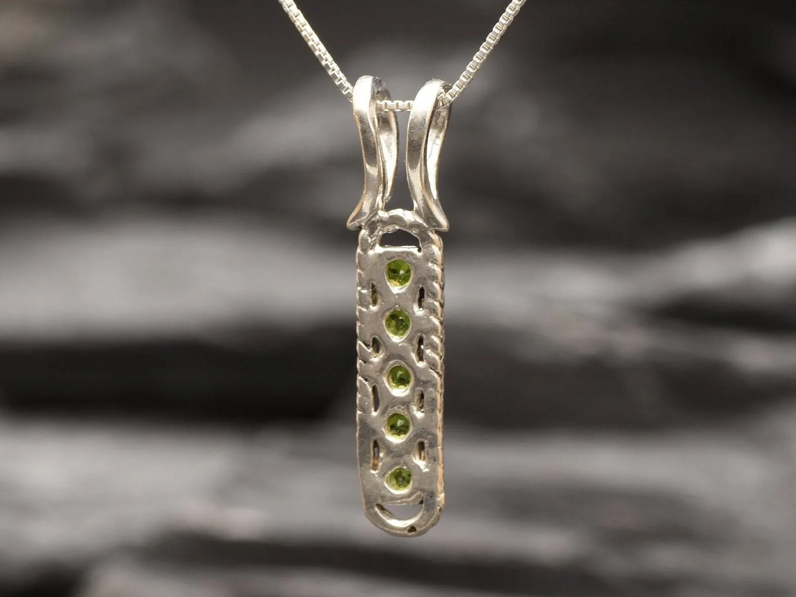 Chrome Diopside Pendant - Bright Green Necklace - Vertical Bar Necklace