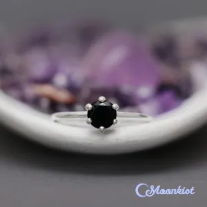 Classic Black Spinel Solitaire Gemstone Ring 925 Sterling Silver | Moonkist Designs