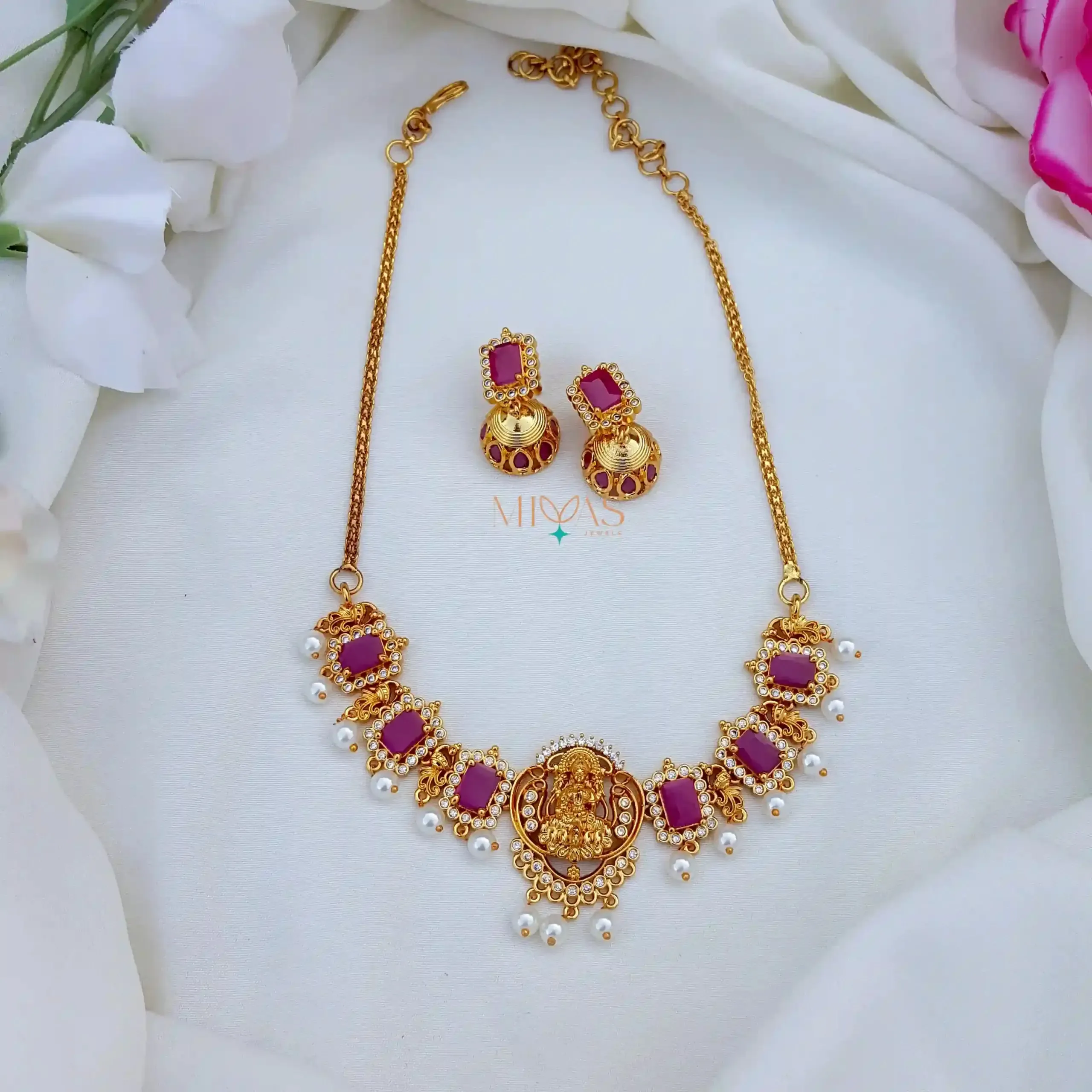 Classic Lakshmi Pink Stone Necklace