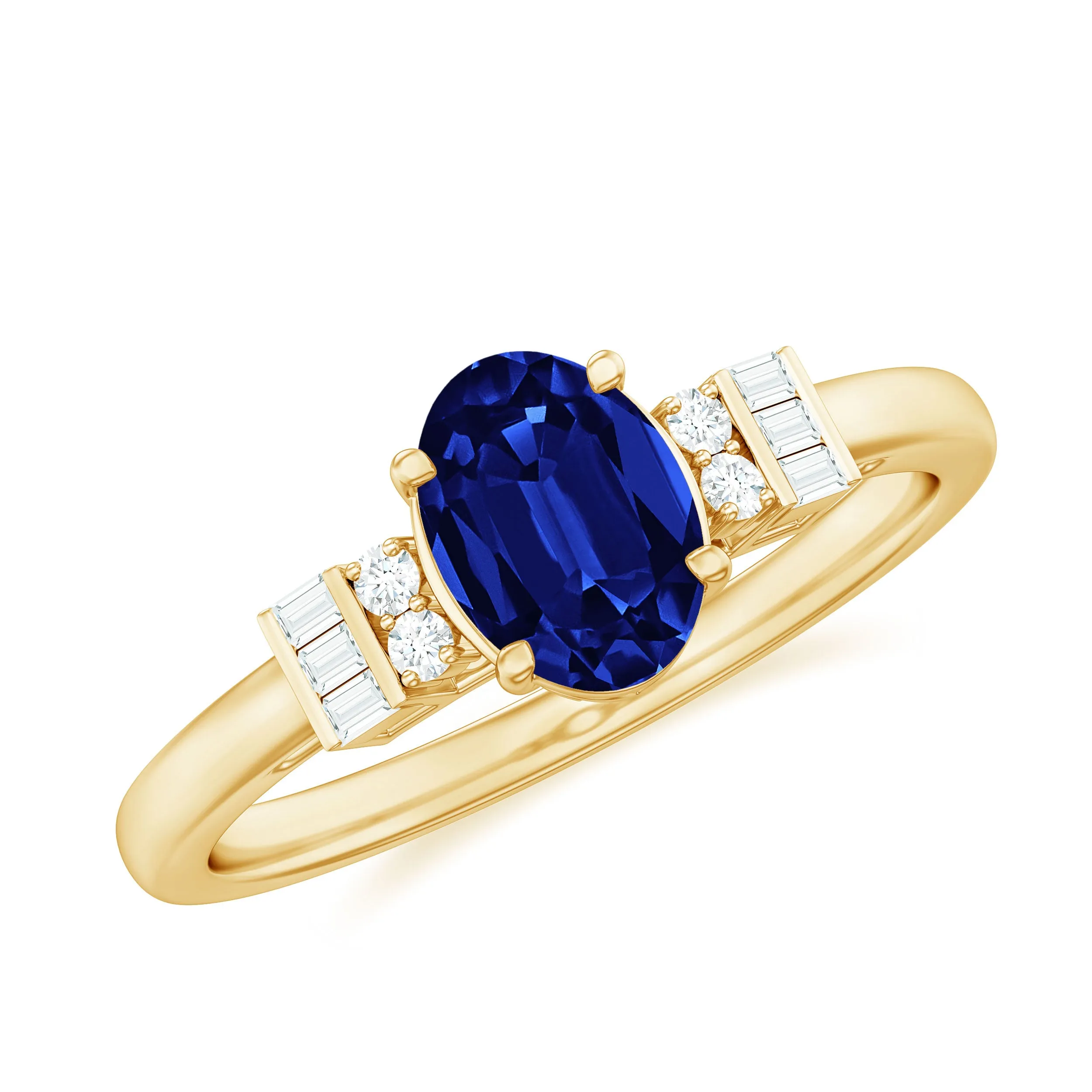 Classic Oval Lab Grown Blue Sapphire Engagement Ring with Diamond