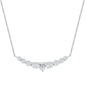 Classic Women's Necklace - Graduating Round CZ with Center Heart Curved Bar | M-7108