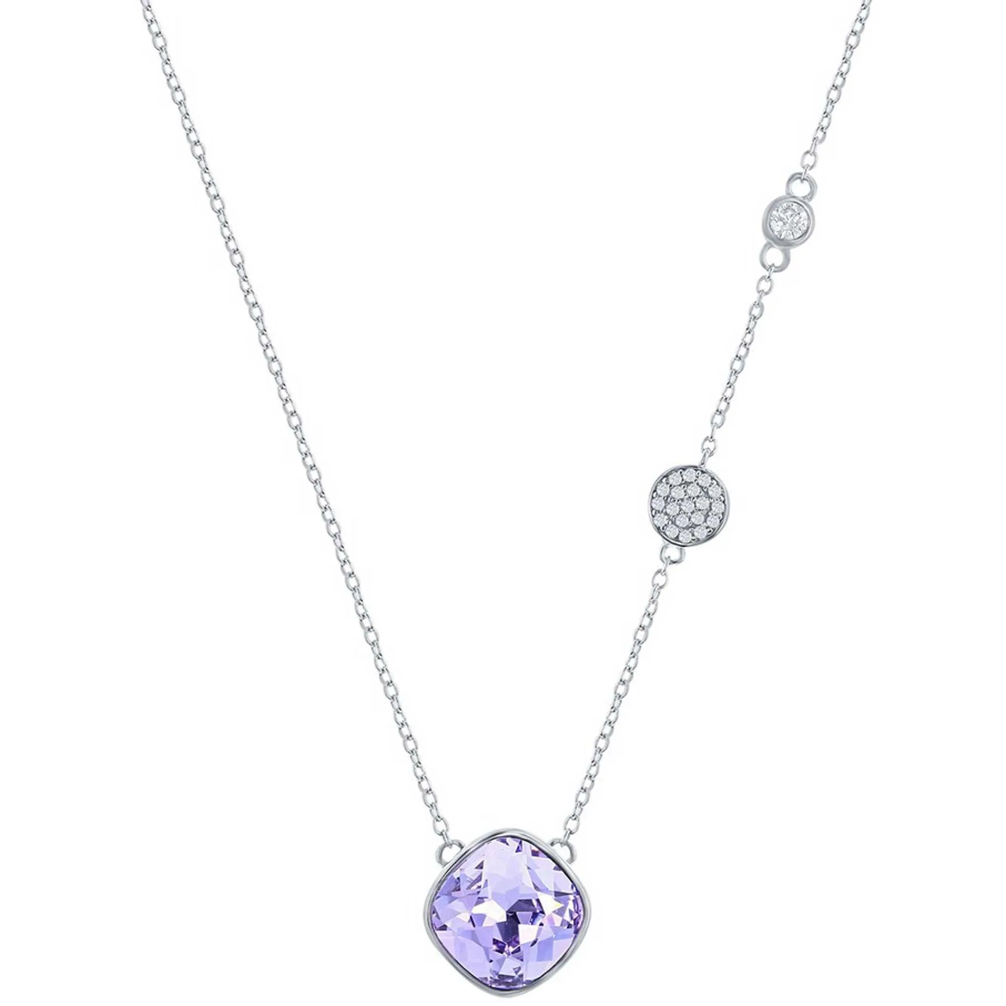 Classic Women's Necklace - Round Shape Lavender and Smaller White CZ Stone | M-7088