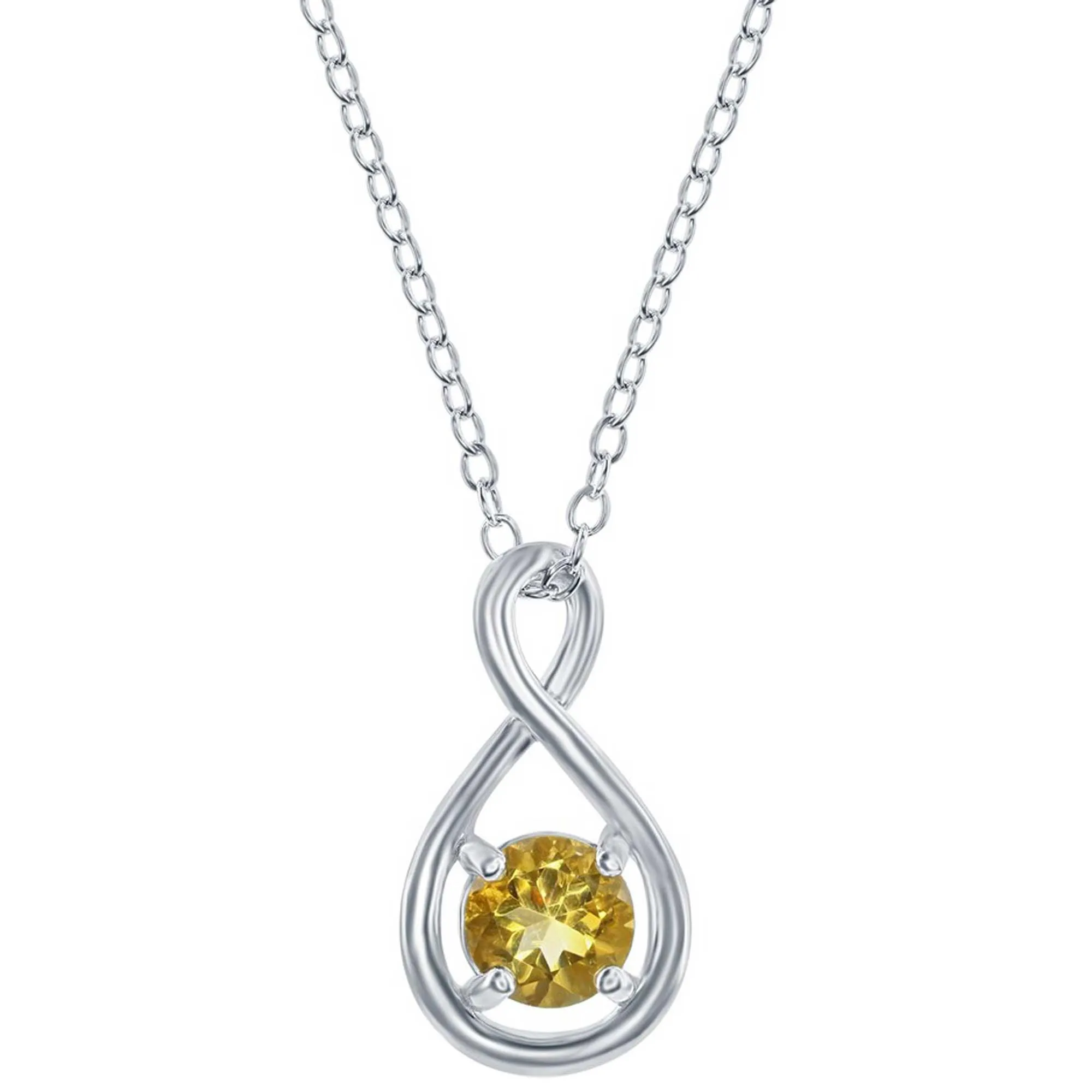 Classic Women's Necklace - Sterling Silver Round 5mm Citrine Infinity Design | M-6974