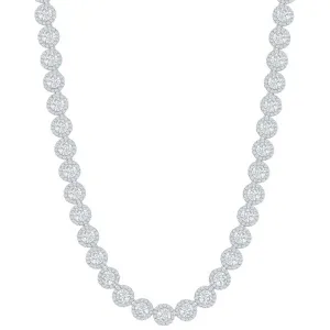 Classic Women's Necklace - Sterling Silver Round Halo White CZ Tennis | M-6256-17