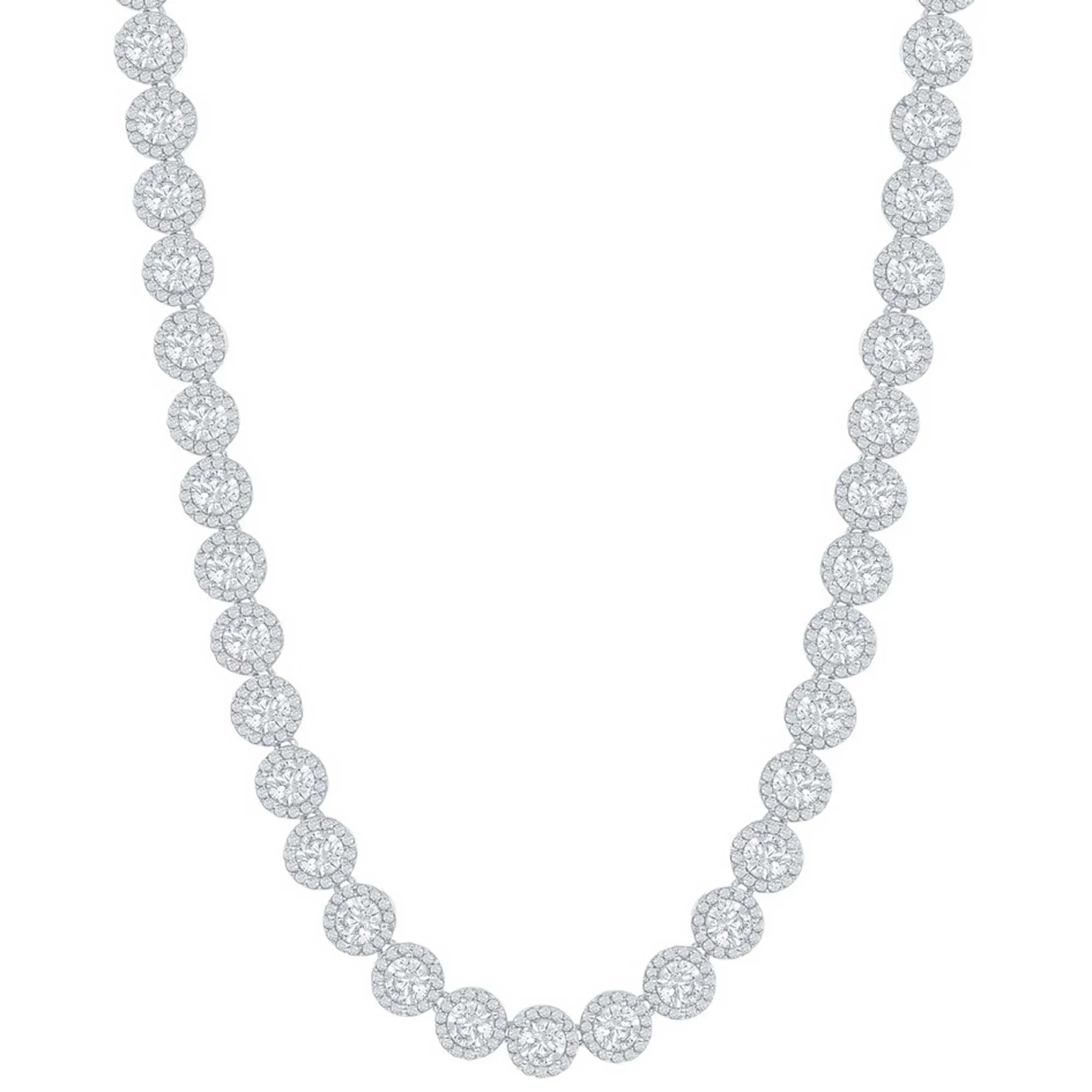 Classic Women's Necklace - Sterling Silver Round Halo White CZ Tennis | M-6256-17