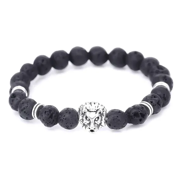 Classy Men Black Silver Lion Bracelet