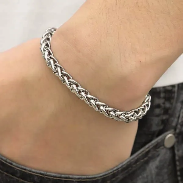 Classy Men Classic Silver Wheat Chain Bracelet