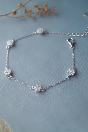 Cluster Flower Sterling Silver Chain Bracelet