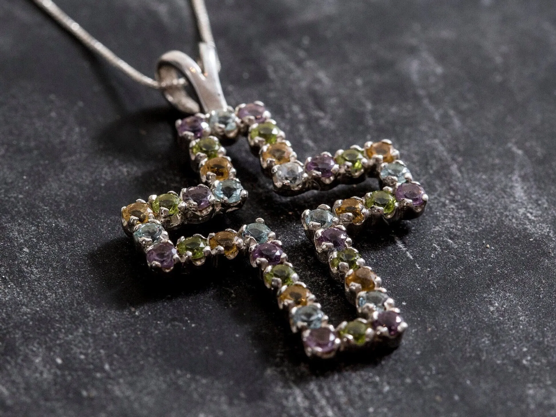 Colorful Cross Necklace - Large Amethyst Cross Pendant - Real Topaz Necklace