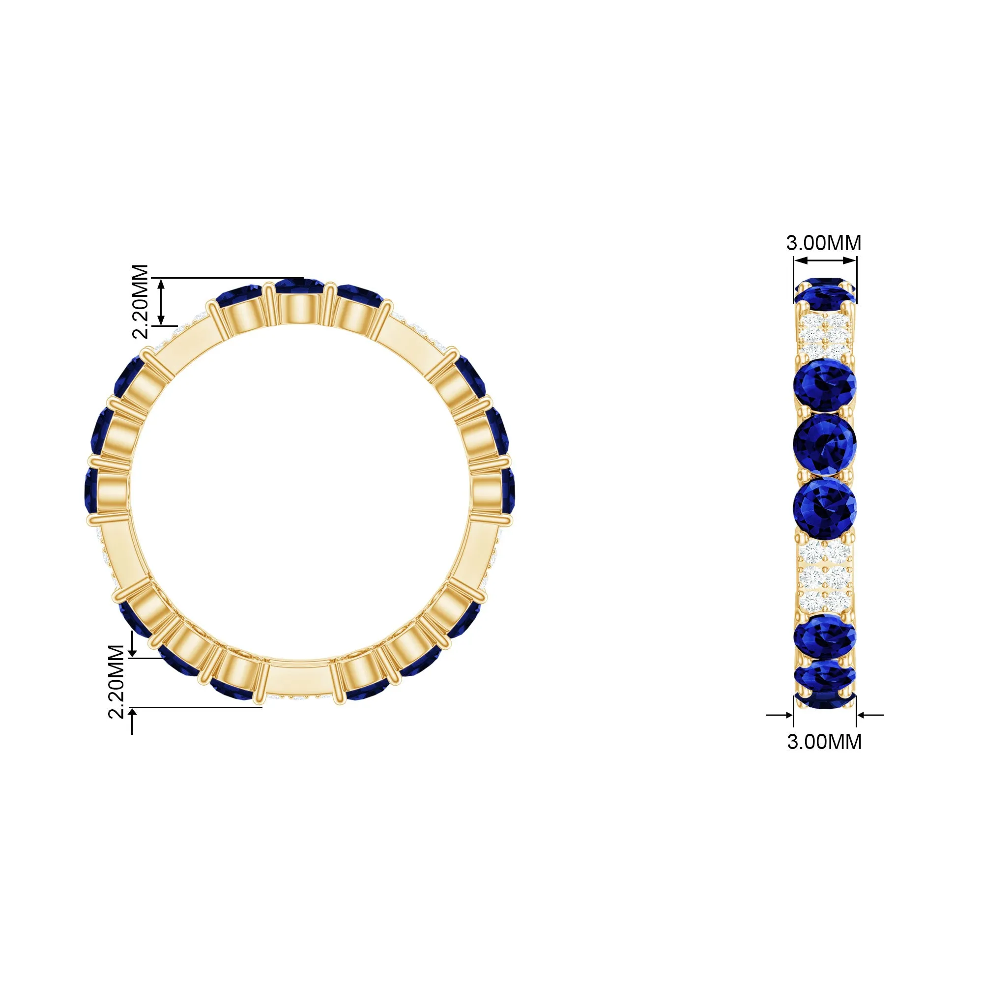 Created Blue Sapphire and Diamond Designer Eternity Band Ring