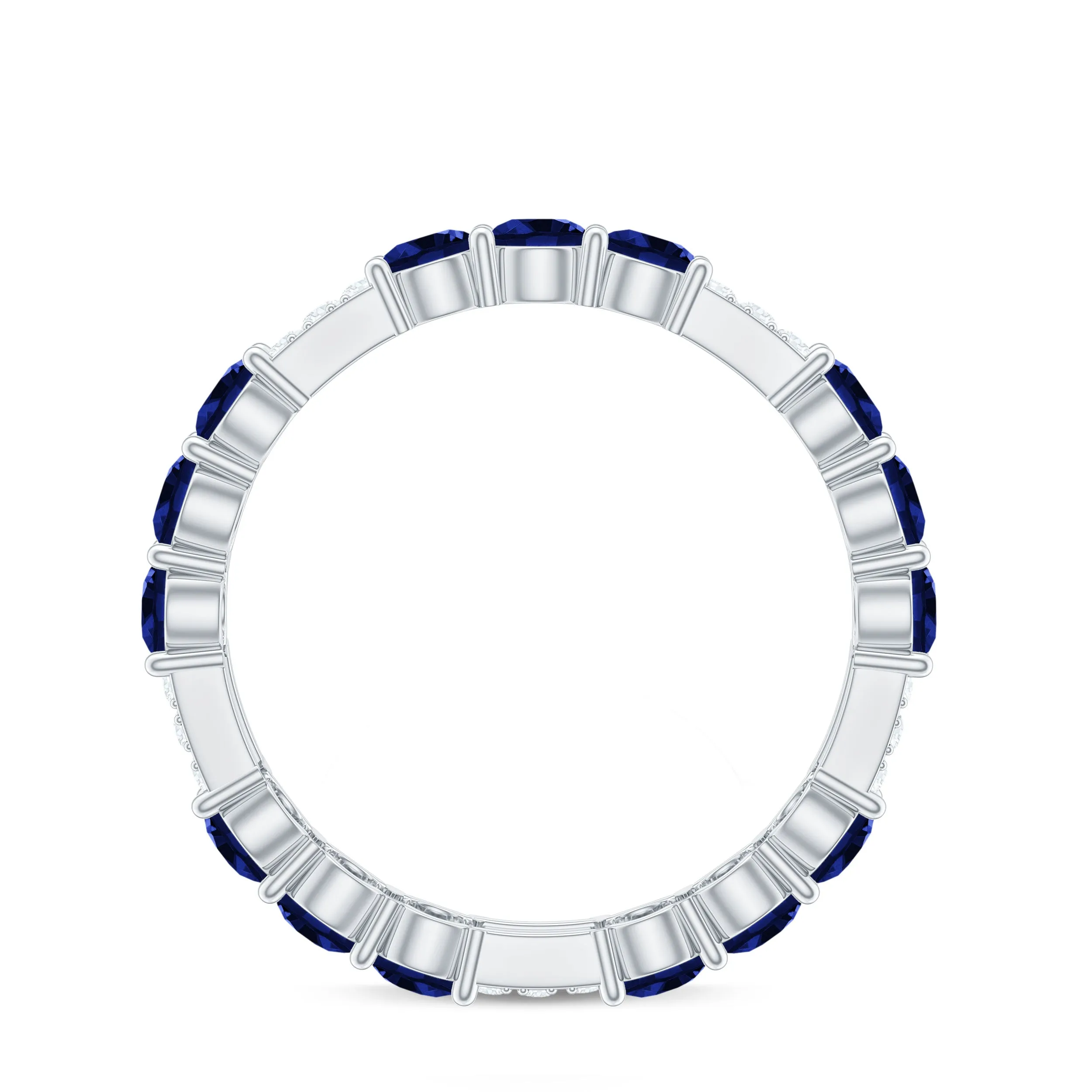 Created Blue Sapphire and Diamond Designer Eternity Band Ring